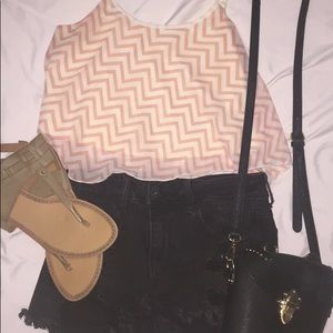 LA HEARTS Flowy Crop Blouse Chevron Peach